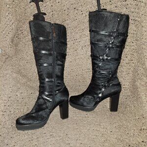 GERRY WEBER/JOSEF SEIBEL-Calf/Pony Hair-Black Leather Caged Boot-Sz 40-Near Mint